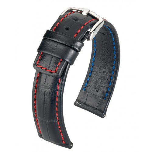 Hirsch Grand Duke Fekete Piros Varrással óraszíj - 22mm / XL - 120/100mm