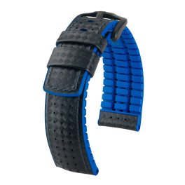   Hirsch Ayrton Fekete/Kék Fekete csattal óraszíj - 20mm / L -120/80mm