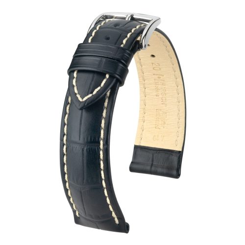 Hirsch Modena Fekete Fehér Varrással óraszíj - 24mm / L -120/80mm