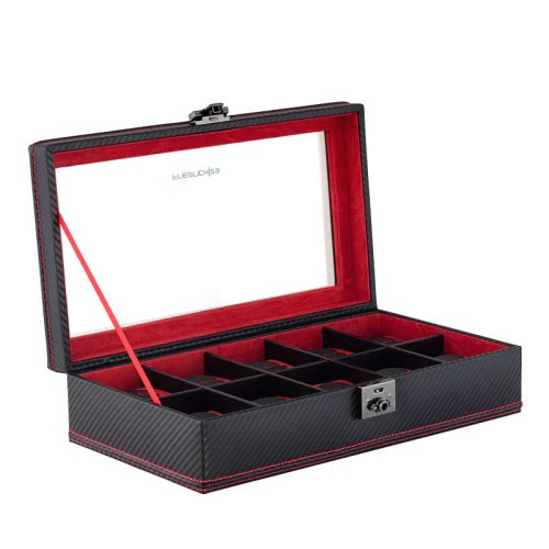 Friedrich23 Carbon XXL Óratartó doboz 10 órához üvegtetővel fekete/piros