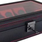 Friedrich23 Carbon XXL Óratartó doboz 10 órához üvegtetővel fekete/piros