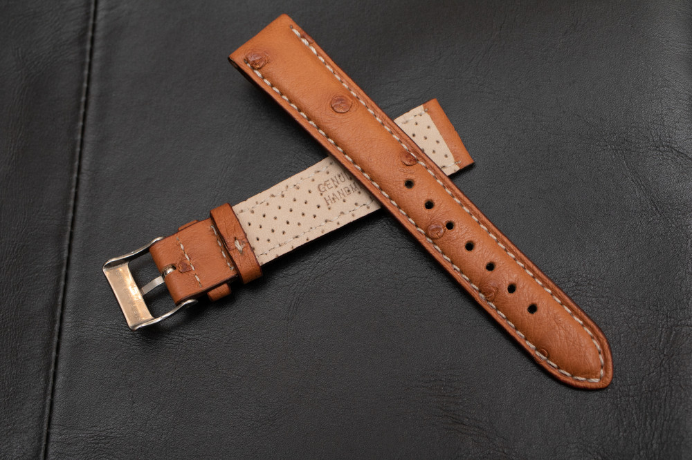 Hirsch Massai Ostrich Leather Watch Strap - Golden Brown - L - 20mm / 16mm - Shi