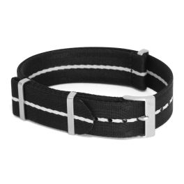   Phenomenato Premium Nato Óraszíj Fekete Fehér csíkkal - 20mm / L/XL- 335mm